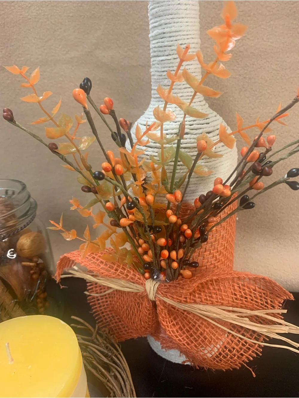 Orange Harvest Faux Berry Candle Table Accent - Unbranded. Inv 579